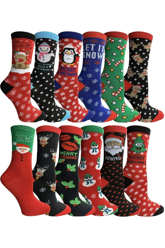 12 Pairs Christmas Fuzzy Socks, Womens Holiday Slipper Sock, Furry, Bulk Gift Holiday Stocking Stuffer