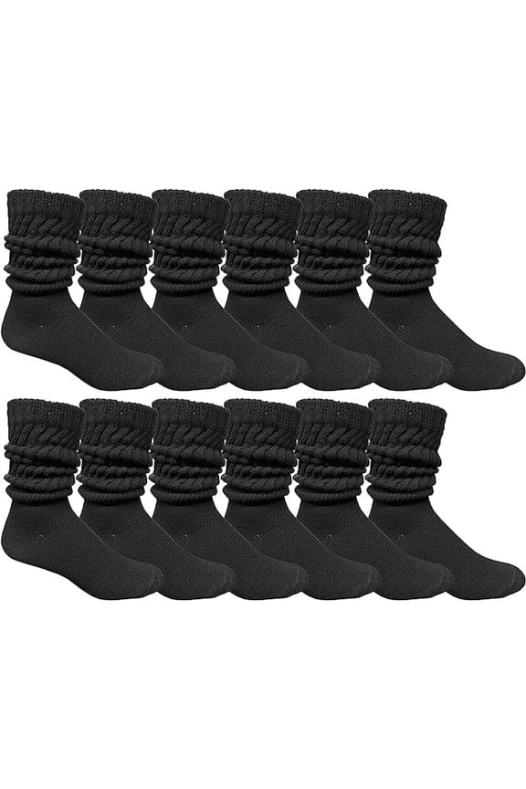 12 Pairs Men's Cotton Extra Heavy Slouch Socks, Boot Sock, Bulk Thick Socks