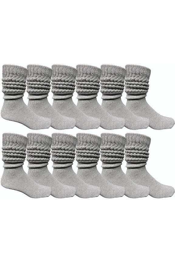 12 Pairs Men's Cotton Extra Heavy Slouch Socks, Boot Sock, Bulk Thick Socks