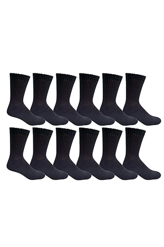 12 Pairs Mens Classic Crew Socks With Full Cushion Cotton Blend, King Size 13-16, by SOCKS'NBULK (Black)