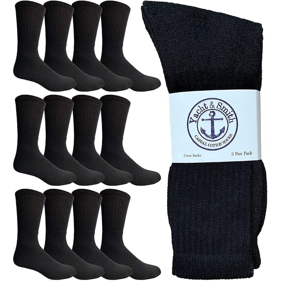 Yacht & Smith 12 Pairs Mens Cotton Crew Socks, Solid, Athletic Sports Socks, Valuepack