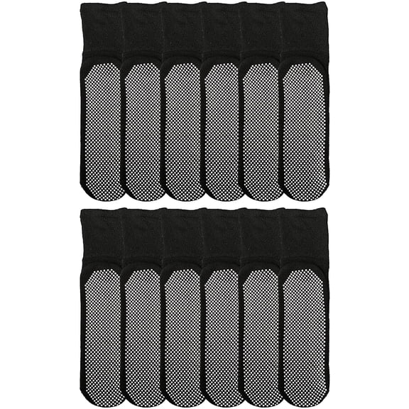 Yacht & Smith 12 Pairs Of Loose Fit Gripper Bottom Diabetic Non-Skid Slipper Black Socks, Grippy Hospital Sock, Wholesale Bulk
