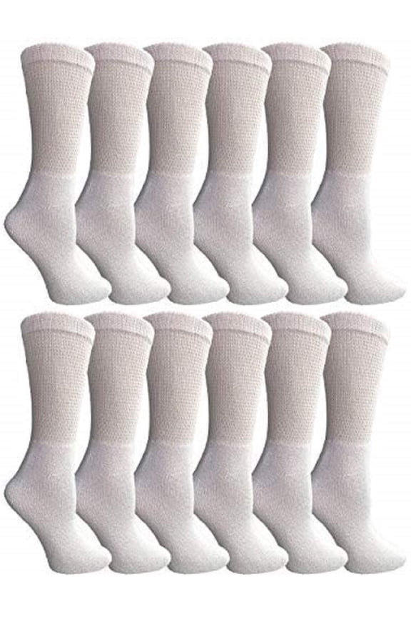 12 Pairs Womens White Diabetic Socks for Neuropathy, Edema, Circulation, Comfort, by excell 9-11