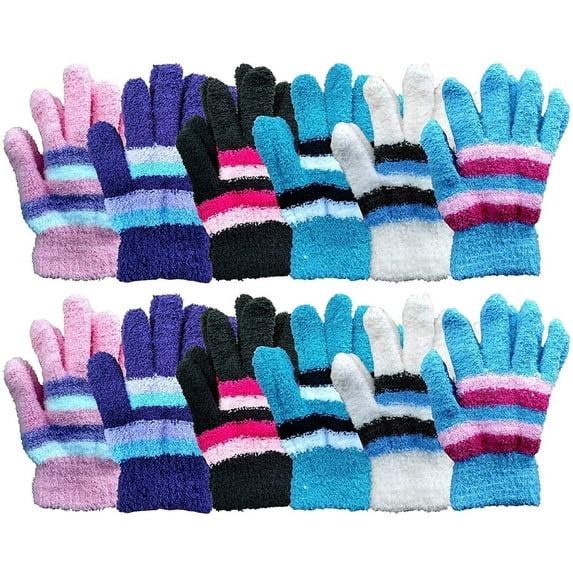 Yacht & Smith 12 Pairs Of Womens Soft Warm And Fuzzy Winter Gloves (6 Pack Solid A)