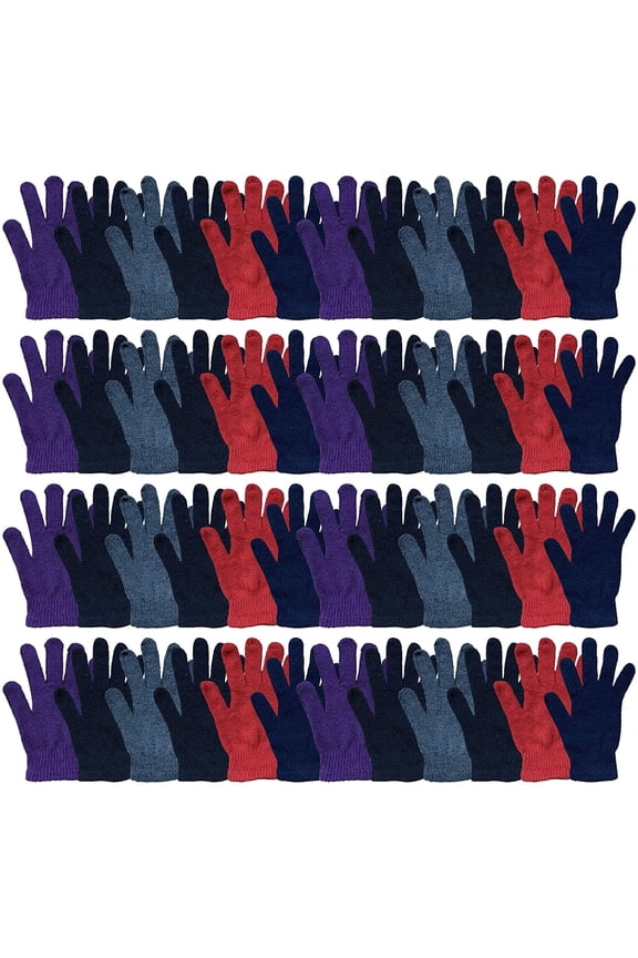 12 Pairs Winter Gloves, Assorted Solid Colors, Warm Acrylic Womens Gloves
