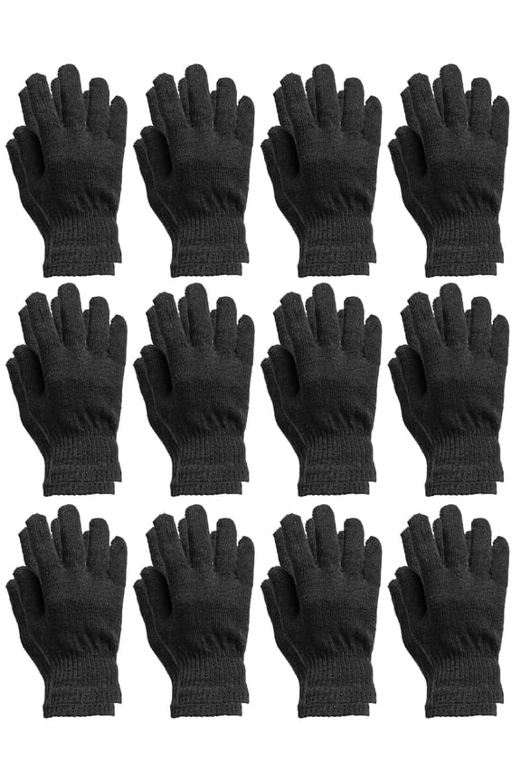 12 Pairs Women's Winter Gloves, Magic Stretch, Purple Red and Navy Blue, Soft, Bulk (Solid Assorted - B, 12 PACK)