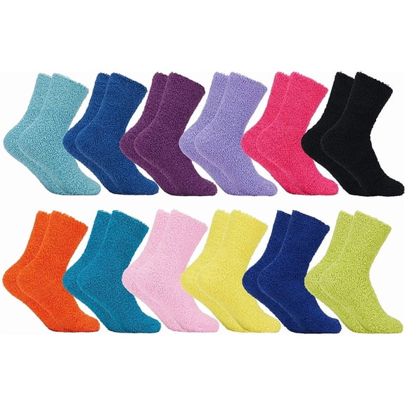 Yacht & Smith 12 Pairs Womens Fuzzy Socks, Soft Warm Winter Slipper Plush Sock