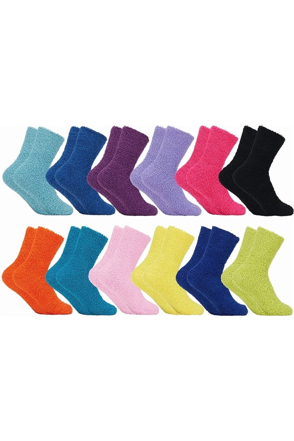 12 Pairs Womens Fuzzy Socks, Soft Warm Winter Slipper Plush Sock