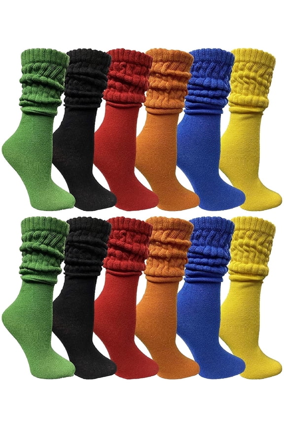 12 Pairs Womens Scrunched Slouch Socks, Cotton Boot Socks Bulk Pack