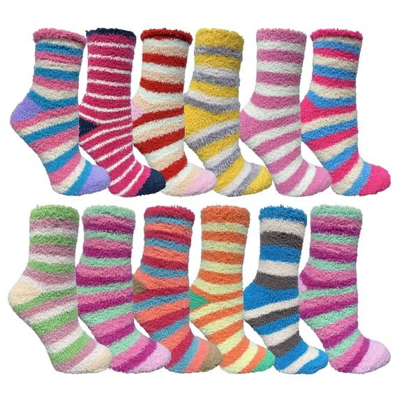 Yacht & Smith 12 Pairs Womens Warm And Cozy Fuzzy Socks, Colorful Winter Bulk Furry Sock