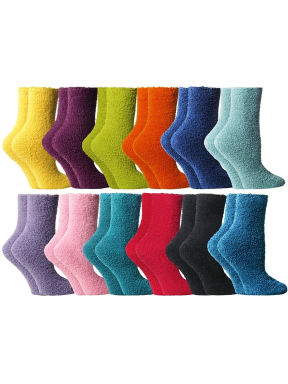 12 Pairs Womens Warm And Cozy Fuzzy Socks, Colorful Winter Bulk Furry Sock