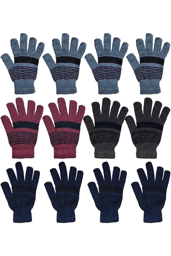 12 Pairs of Adult Wholesale Bulk Winter Magic Gloves Warm Brushed Interior, Stretchy Assorted Mens Womens