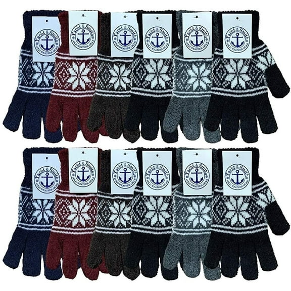 Yacht & Smith 12 Pairs of Adult Wholesale Bulk Winter Magic Gloves Warm Brushed Interior, Stretchy Assorted Mens Womens