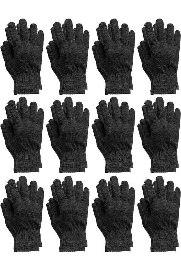 12 Pairs of Adult Wholesale Bulk Winter Magic Gloves Warm Brushed Interior, Stretchy Assorted Mens Womens