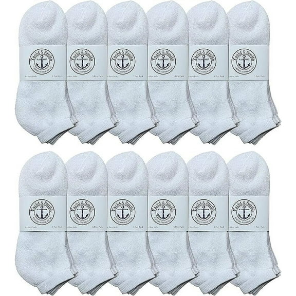 Yacht & Smith 12 Pairs of Boys Youth No Show Ankle Cotton Value Pack Children Socks (6-8, White)