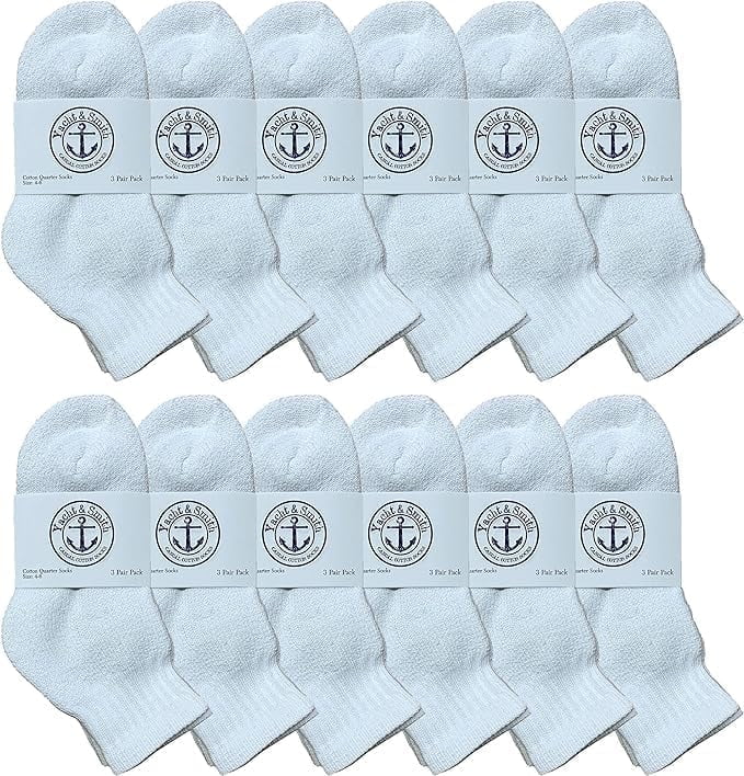 Yacht & Smith 12 Pairs of Cotton Mid Size Ankle Socks Boys and Girls Bulk Value Pack Socks White