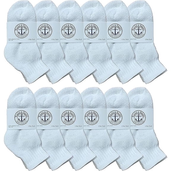 Yacht & Smith 12 Pairs of Cotton Mid Size Ankle Socks Boys and Girls Bulk Value Pack Socks White