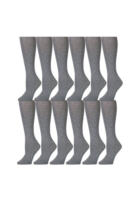 12 Pairs of Girls Knee High Socks, Flat Knit, School Socks, Boot Socks