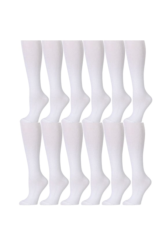 12 Pairs of Girls Knee High Socks, Flat Knit, School Socks, Boot Socks