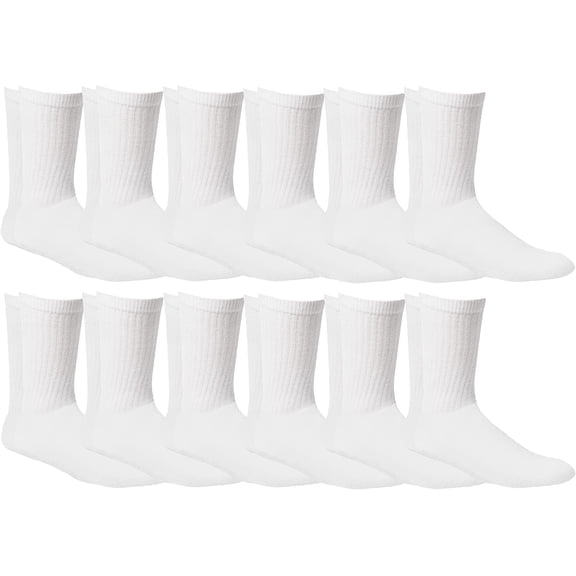 Yacht & Smith 12 Pairs of Mens Cotton Crew Socks, Solid, Athletic Sports Socks, Valuepack (White)