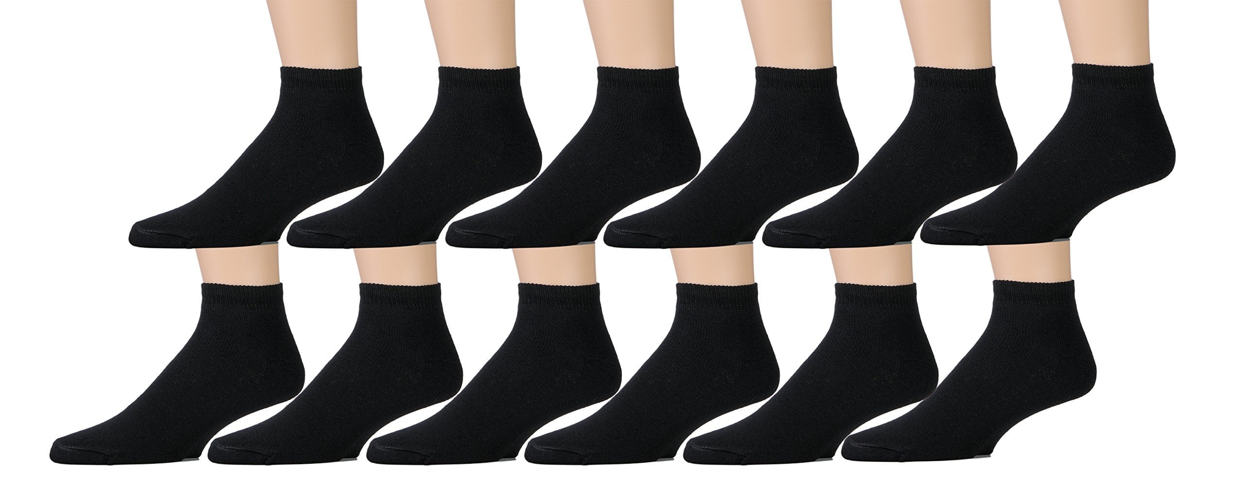 Yacht & Smith 12 Pairs of Mens King Size Diabetic Ankle Athletic Socks, 13-16 (Black)