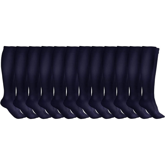 Yacht & Smith 12 Pairs of Womens Knee High Socks, Cotton, Flat Knit, Solid Colors (Navy)
