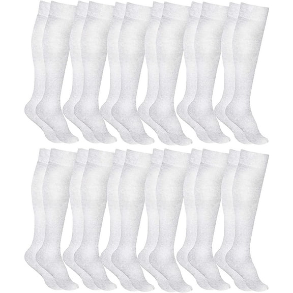 Yacht & Smith 12 Pairs of Womens Knee High Socks, Cotton, Flat Knit, Solid Colors (White)