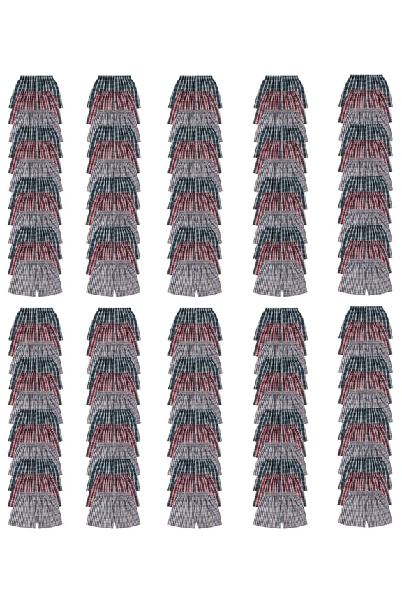 120 Pack Wholesale Men's Tag Free Woven Boxer Shorts, Relaxed Fit, Underwear Bulk for Men, Donations Shelters Assorted Color Cases (X-Large)