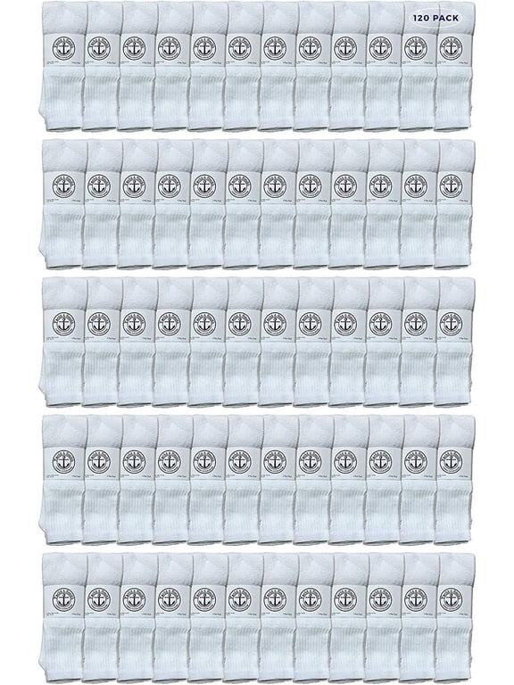 120 Pairs Mens Wholesale Bulk Cotton Tube Socks, Referee Style, 10-13
