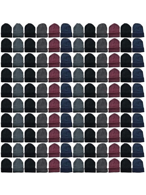 144 Pack Bulk Stretch Thermal Beanie Skull Caps, Unisex Winter Hats