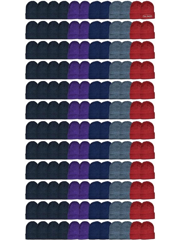 144 Pack Bulk Stretch Thermal Beanie Skull Caps, Unisex Winter Hats