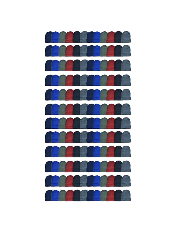 144 Pack of Adults Winter Beanie Hat Assorted Colors Bulk Pack Warm Acrylic Cap, (/Assorted Beanie)