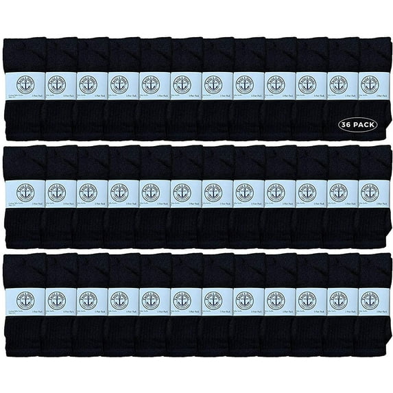 Yacht & Smith 17 Inch Wholeasle Kids Tube Socks, Childrens Cotton Tube Socks - 6-8 - Black - 36 Packs