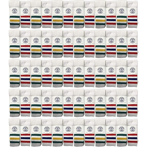 Yacht & Smith 17 Inch Wholeasle Kids Tube Socks, Childrens Cotton Tube Socks - 6-8 - White w/Stripes - 120 Packs