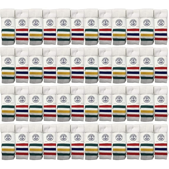 Yacht & Smith 17 Inch Wholeasle Kids Tube Socks, Childrens Cotton Tube Socks - 6-8 - White w/Stripes - 48 Packs