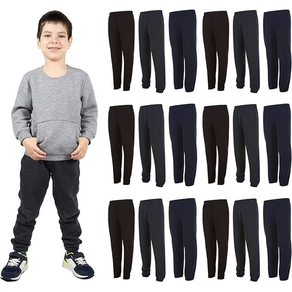 Yacht & Smith 18 Pack of Boys Jogger Bulk Sweatpants, Black Navy Gray, Comfy Lounge Joggers for Kids (Assorted, Large)