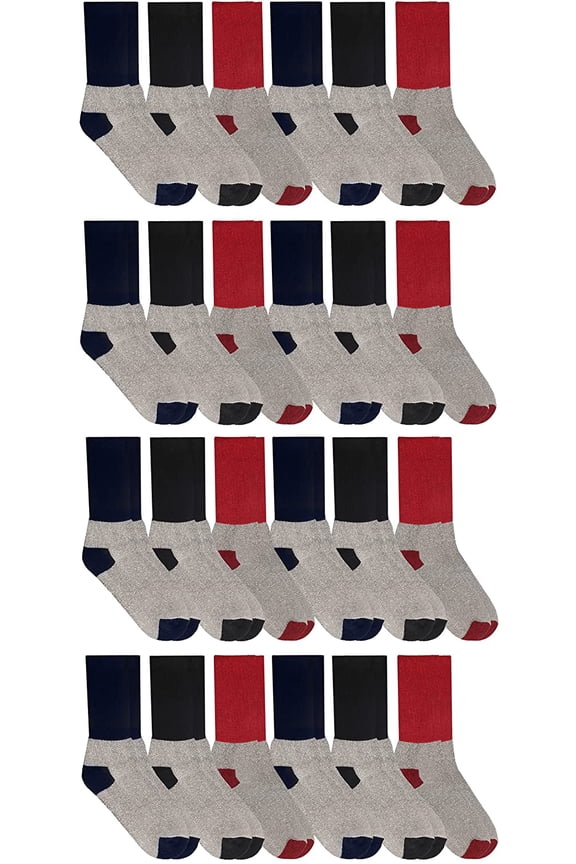 24 Mens & Womens Cotton Thermal Crew Socks, Cold Weather Boot Sock Shoe Size 8-12 (Assorted Mens 10-13)