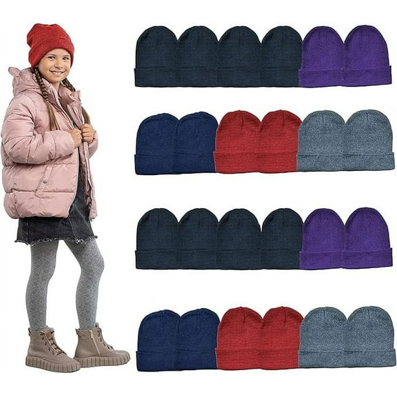 Yacht & Smith 24 Pack Kids Winter Beanie Hat Assorted Colors Bulk Pack Warm Acrylic Cap for Children