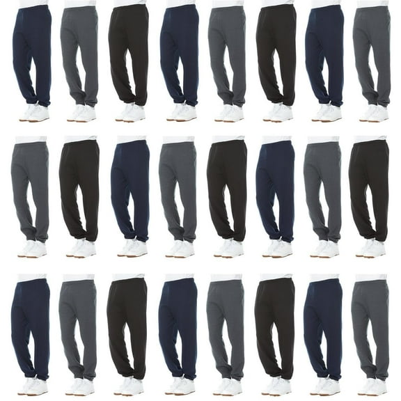 Yacht & Smith 24 Pack Wholesale Mens Jogger Sweatpants, No Pockets, No Drawstring, Homeless Shelter Donation, Comfy Bulk Joggers for Men, Gray Black Navy Blue (2X-Large)