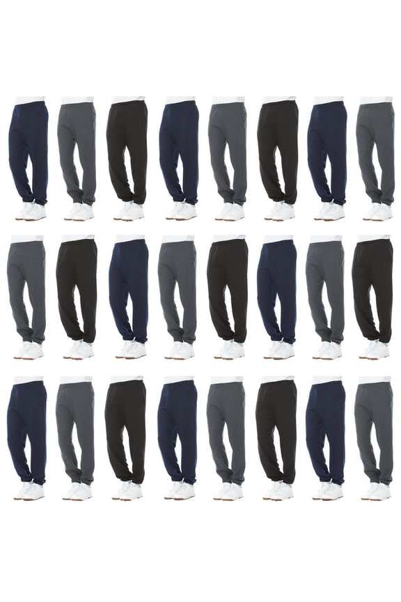24 Pack Wholesale Mens Jogger Sweatpants, No Pockets, No Drawstring, Homeless Shelter Donation, Comfy Bulk Joggers for Men, Gray Black Navy Blue (Small)