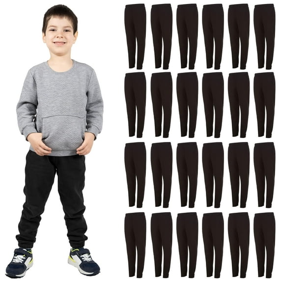 Yacht & Smith 24 Pack of Boys Jogger Bulk Sweatpants, Black Navy Gray, Comfy Lounge Joggers for Kids (Black, Small)
