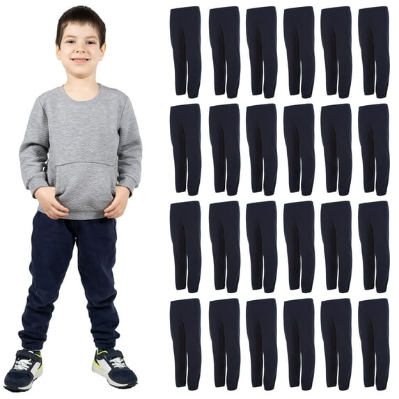 Yacht & Smith 24 Pack of Boys Jogger Bulk Sweatpants, Black Navy Gray, Comfy Lounge Joggers for Kids (Navy Blue, Small)