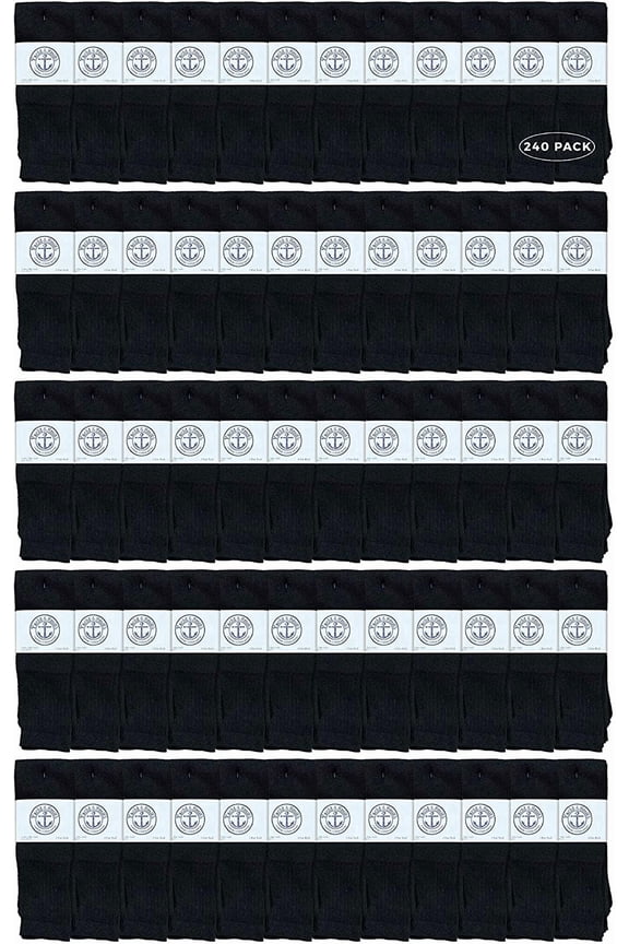 240 Pairs Of Yacht & Smith Wholesale Men's Long Tube Socks, Cotton Sport Tube Socks Size 10-13 (Black)