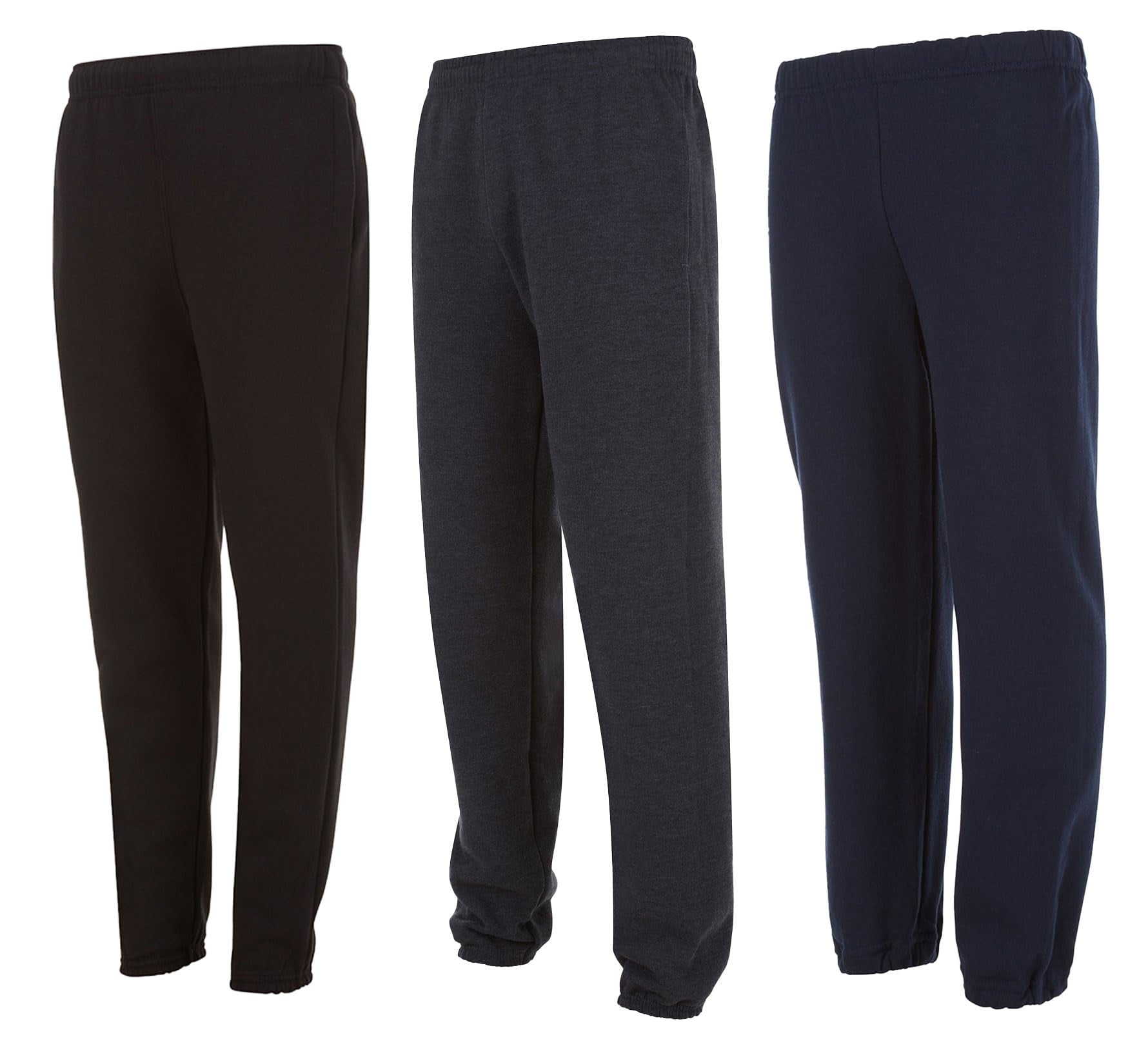 Yacht & Smith 3 Pack of Boys Jogger Bulk Sweatpants, Black Navy Gray, Comfy Lounge Joggers for