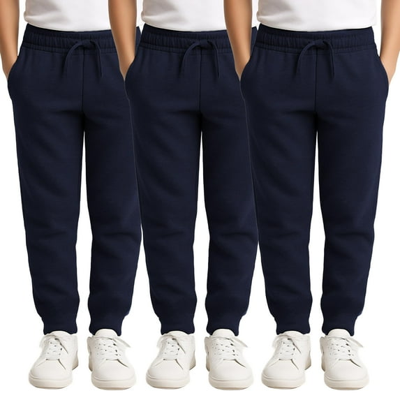 Yacht & Smith 3 Pack of Boys Jogger Bulk Sweatpants, Black Navy Gray, Comfy Lounge Joggers for Kids