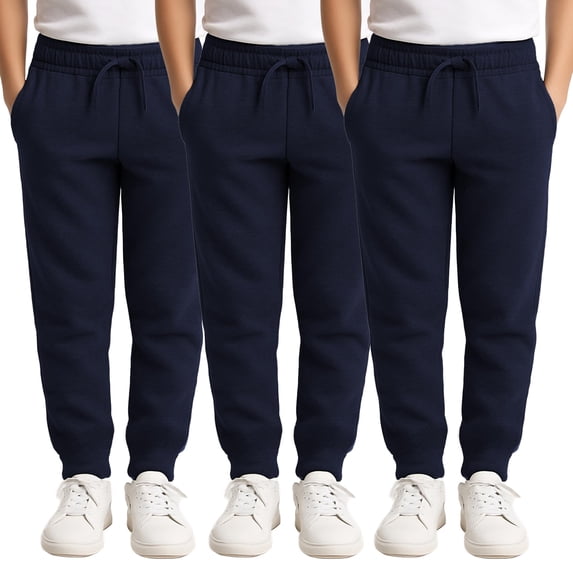 Yacht & Smith 3 Pack of Boys Jogger Bulk Sweatpants, Black Navy Gray, Comfy Lounge Joggers for Kids