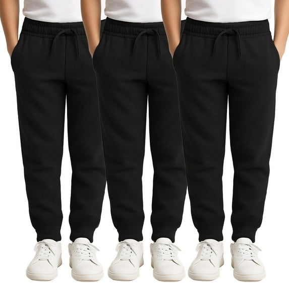 Yacht & Smith 3 Pack of Boys Jogger Bulk Sweatpants, Black Navy Gray, Comfy Lounge Joggers for Kids