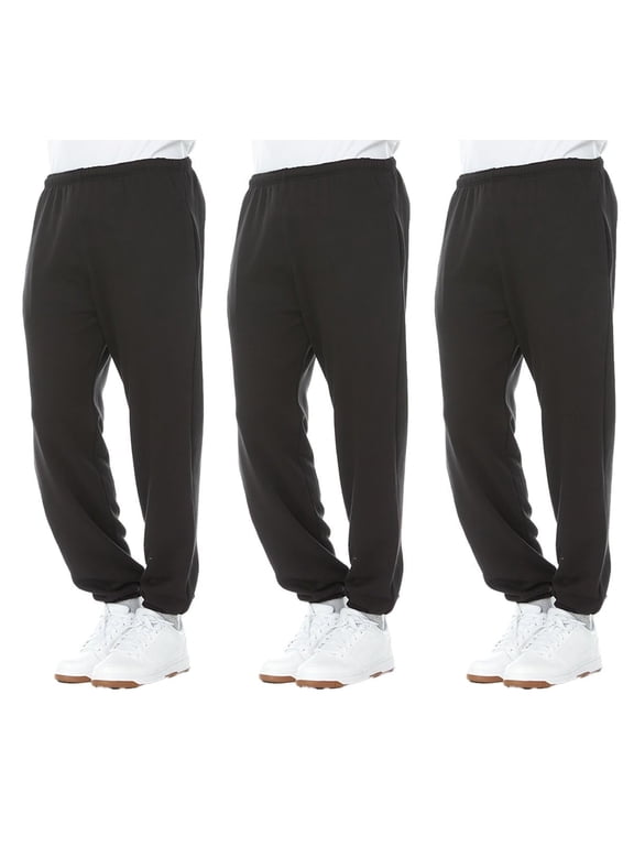 3 Pack of Mens Jogger Bulk Sweatpants, Black, Comfy Lounge Joggers for Men Size (Large)