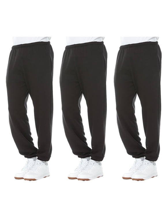 3 Pack of Mens Jogger Bulk Sweatpants, Black, Comfy Lounge Joggers for Men Size (X-Large)