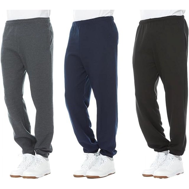 Yacht & Smith 3 Pack of Mens Jogger Bulk Sweatpants, Black Navy Gray